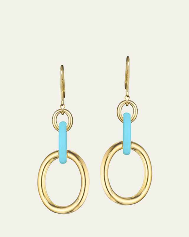 18K Yellow Gold and Turquoise Drop Earrings